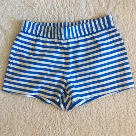 J. Crew Blue White Stripe Linen Cotton Shorts Nautical Summer Women's Size 8 EUC - Picture 1 of 7